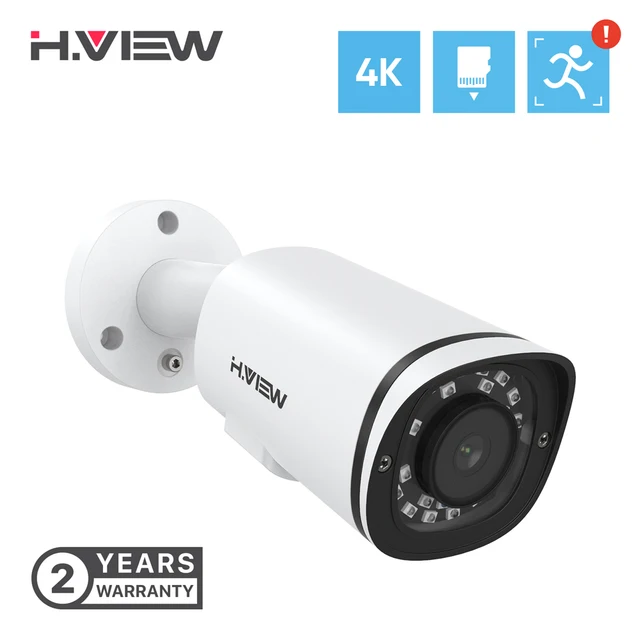 $US $71.16 H.View 8MP 4K IP Camera Poe Home Cctv Security Camera H.265 SD Card Slot Outdoor Audio Video Surveillance For 48V Poe NVR Onvif