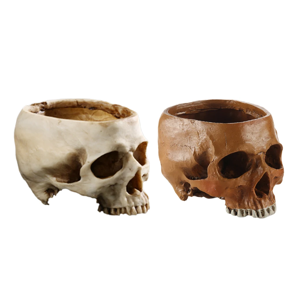 2x Human Skull Design Flower Pot Planter Container Replica Home Bar Decor