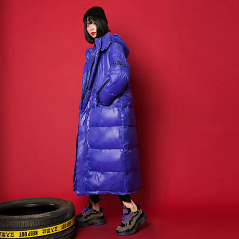 blue Женская одежда из хлопка, зимнее пальто, новая свободная Корейская Повседневная Студенческая куртка женская с капюшоном, толстая длинная куртка 270 - Цвет: blue