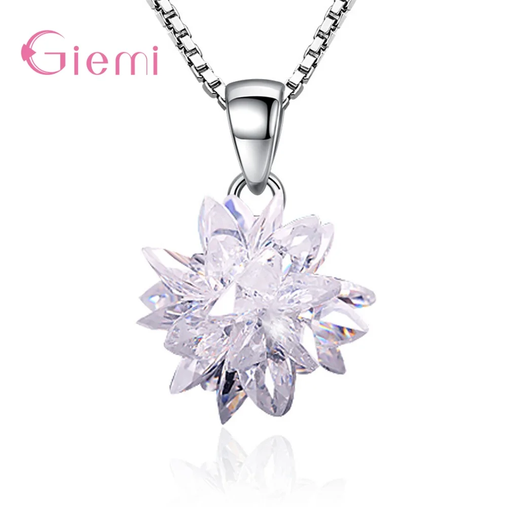 

Collares De Moda 2019 Ice Flower Pendant Necklace 925 Sterling Silver Clear CZ Crystal Cubic Zircon Wedding Party Jewelry Gift