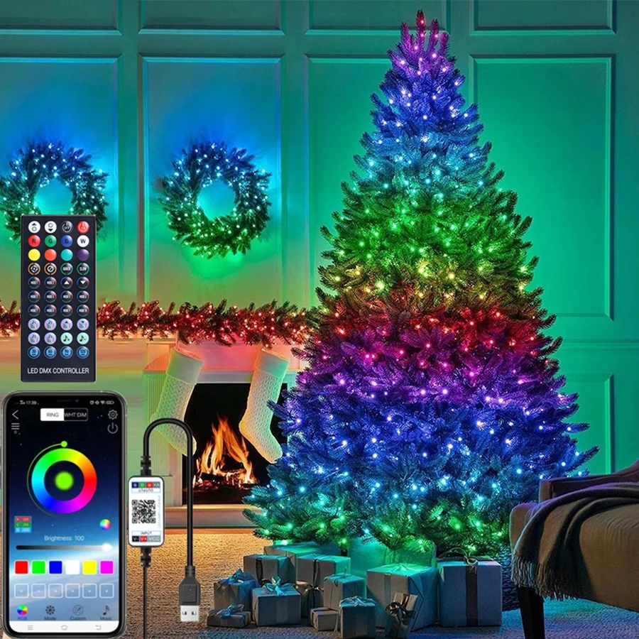 20M 200LED Smart App Control Christmas Tree Fairy Light RGB Bluetooth String light Outdoor Garland Light For Wedding Party Decor battery operated fairy lights