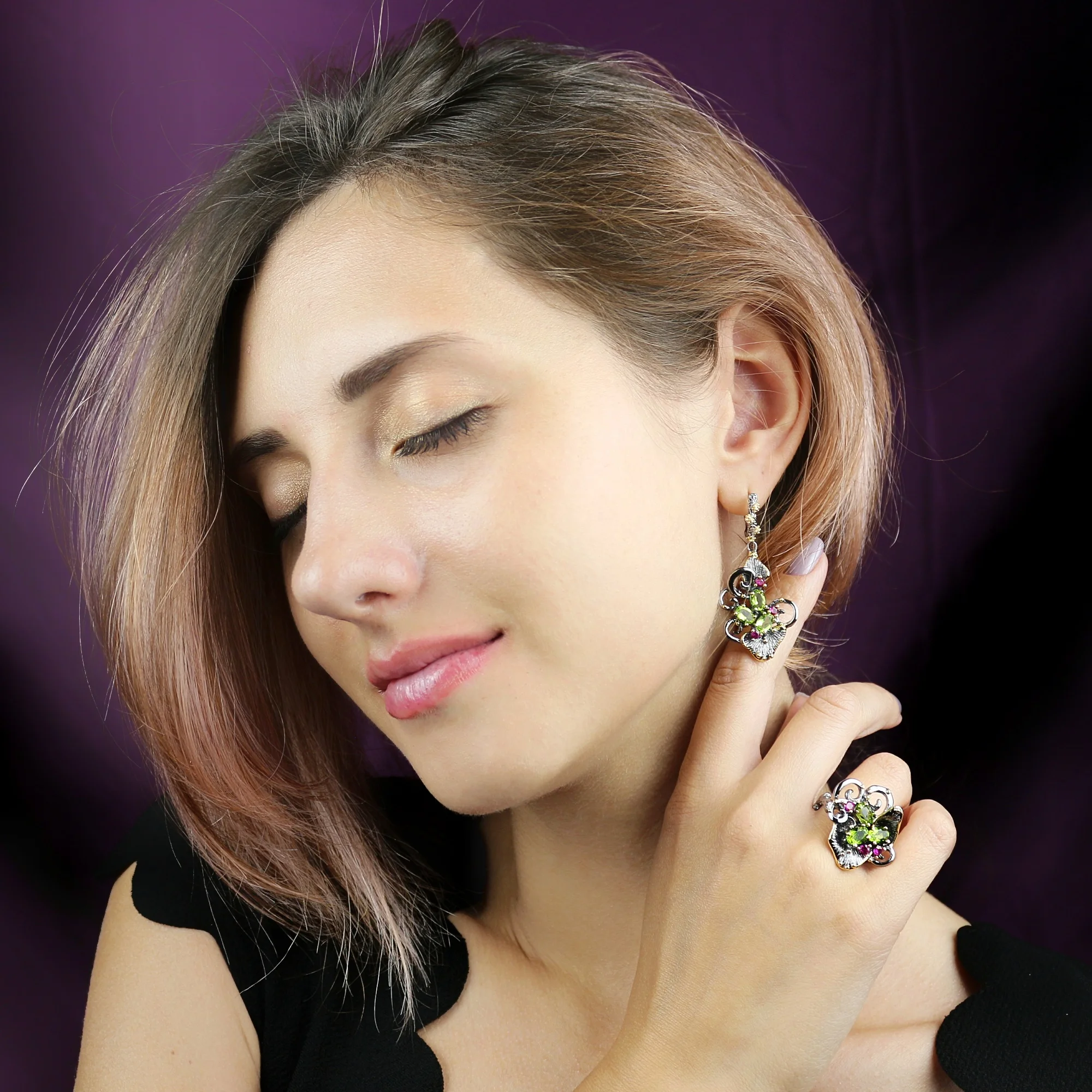 DreamCarnival1989 Gorgeous Zirconia Flower Rings + Earrings Vintage Ethnic Style Two Tone CZ Jewelry Hot Drop Shipping ER3873S2