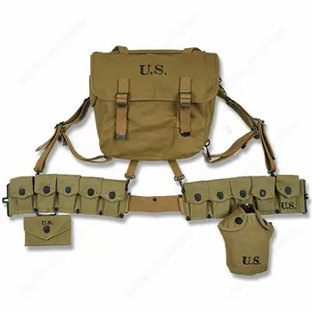 

WW2 WWII US ARMY SOLDIER M36 BAG BELT FIRST KETTLE X STRAPS POUCH FULL SET MILITARY EQUIPMENT COLLECTION WAR REENACTMENTS