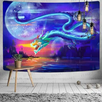 

Color Dragon Tapestry Wall Hanging Room Tapisserie Shining starry sky psychedelic tapestry Art Hippie Wall Carpets Home Decorati