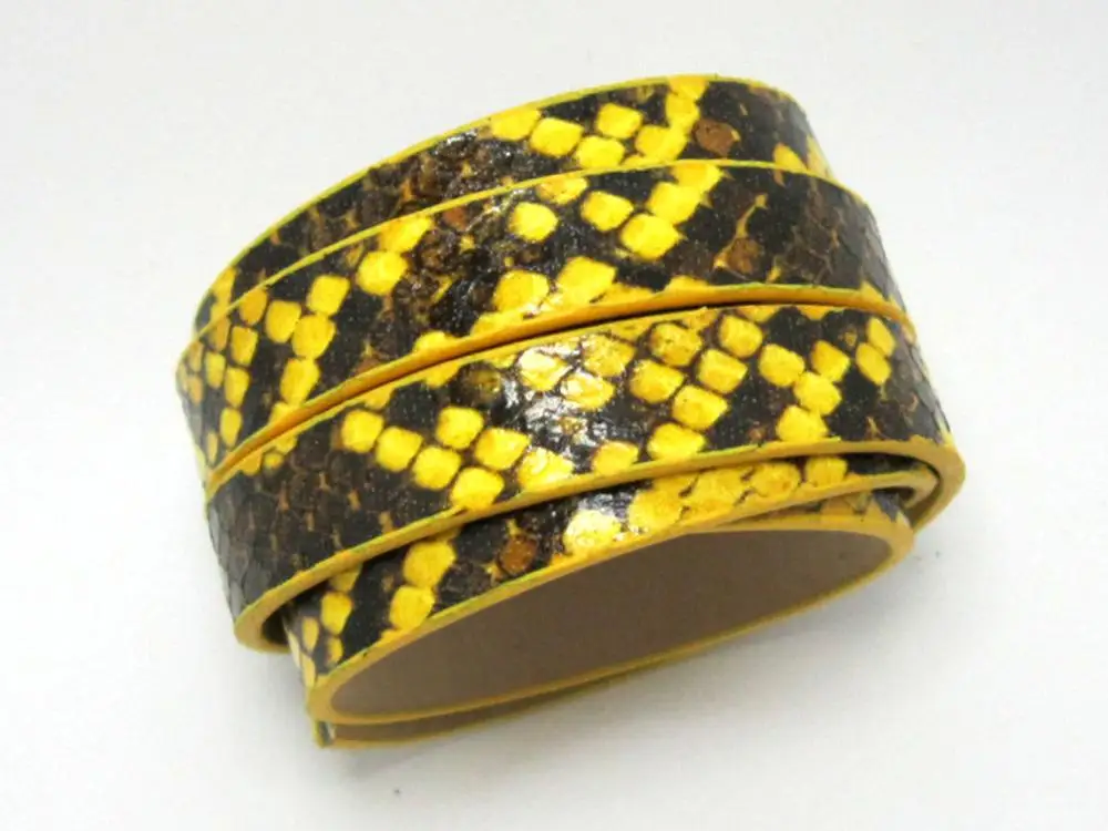 

10mm Flat leather 10x2mm Yellow snake skin leather cord