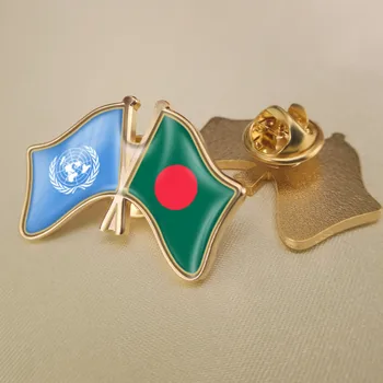 

United Nations and Bangladesh Crossed Double Friendship Flags Lapel Pins