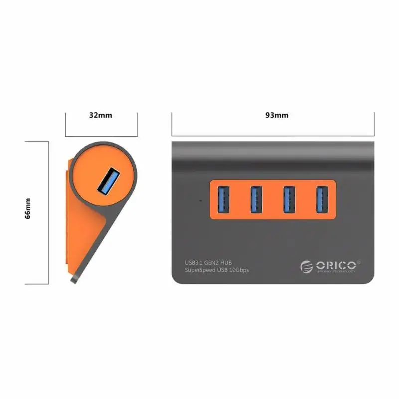 ORICO USB3.1 Gen2 концентратор Алюминиевый usb-концентратор ПК сплиттер 10 Гбит/с супер скорость с 12 В адаптер питания M3H4-G2-OG компьютерные аксессуары