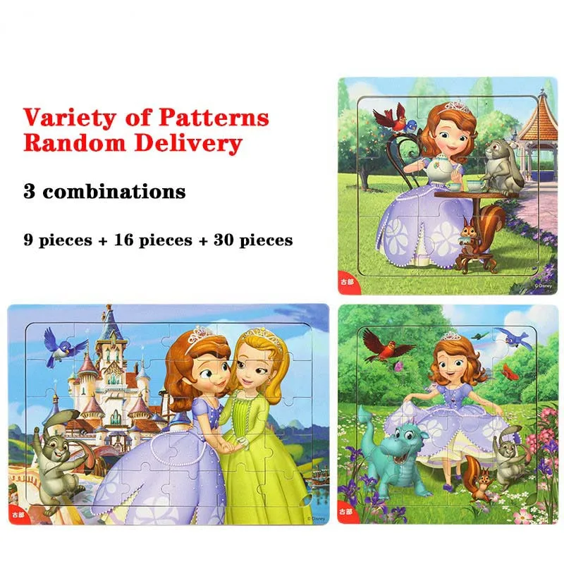 Disney детский набор головоломки 9 шт. 16 шт. 30 шт. Комбинированная деревянная рамка головоломки Рисунок детские головоломки - Цвет: Combination 1