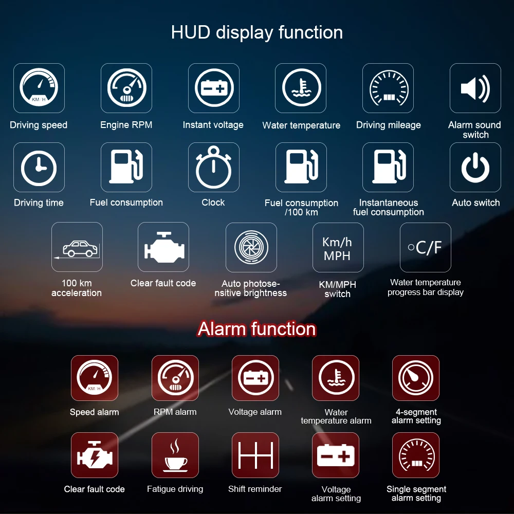 Автомобильный дисплей HUD M10 на лобовое стекло OBDII OBD2 Предупреждение о превышении
