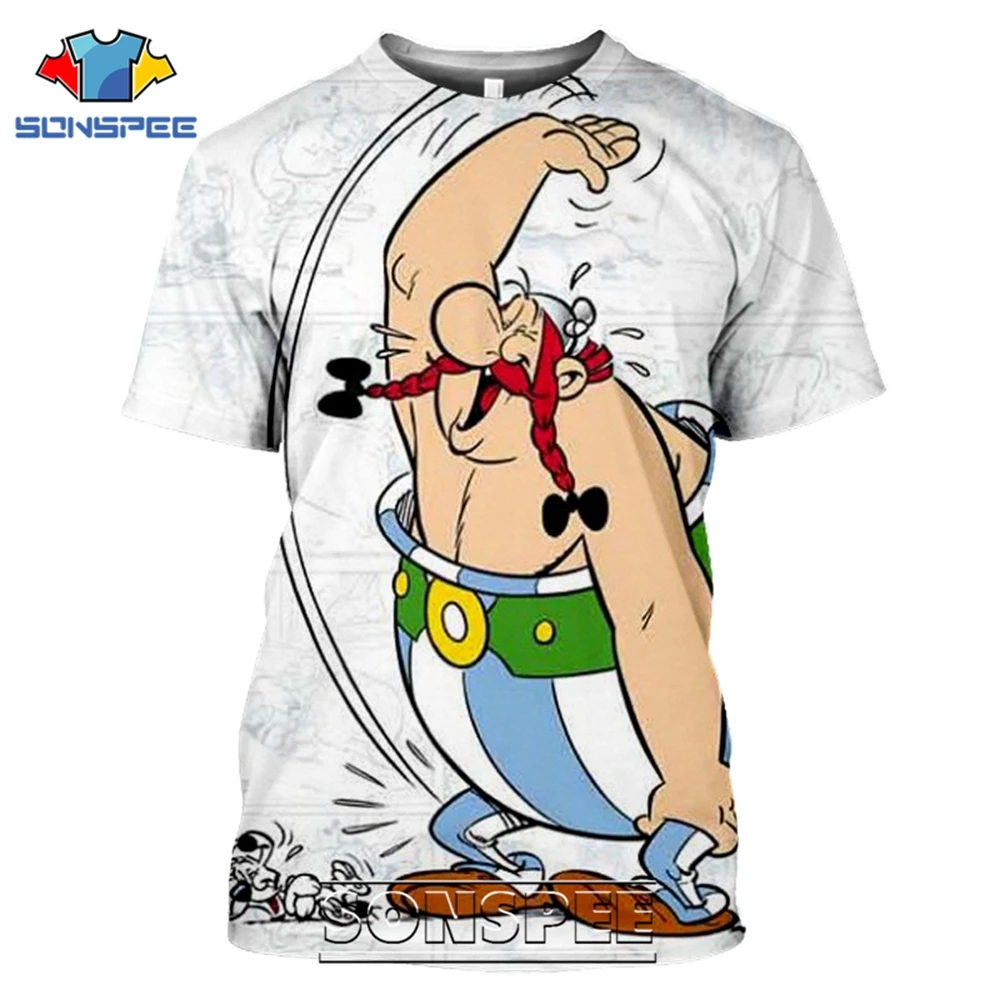 SONSPEE 3D Print Asterix And Obelix T-shirts Men Women Casual Hip Hop Short Sleeve Streetwear Vintage Cartoon Tees Tops Shirt (1)