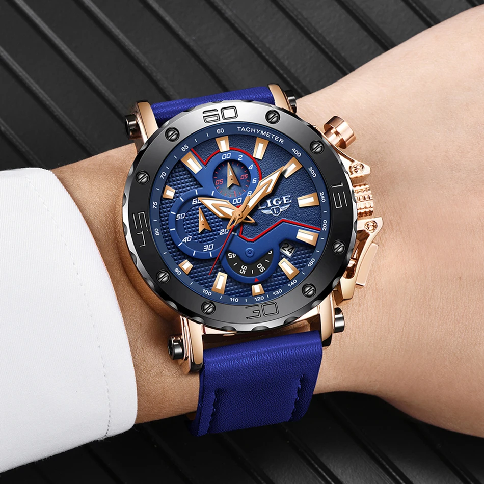 LIGE люксовый бренд мужские синие кожаные спортивные часы мужские армейские военные часы Мужские Аналоговые кварцевые часы Relogio Masculino