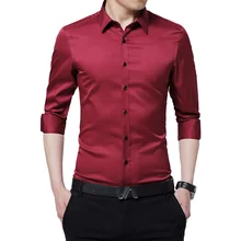 Модная Повседневная рубашка с длинными рукавами Мужская брендовая однотонная приталенная белая черная деловая рубашка мужские рубашки