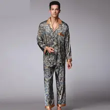 New Luxury Pajamas Men Paisley Pattern Sleepwear Silk Long-sleeved Satin Mens Pyjamas Men's Lounge Pajamas Set Plus Size