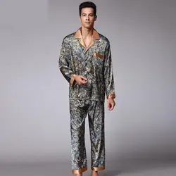 New Luxury Pajamas Men Paisley Pattern Sleepwear Silk Long-sleeved Satin Mens Pyjamas Men's Lounge Pajamas Set Plus Size