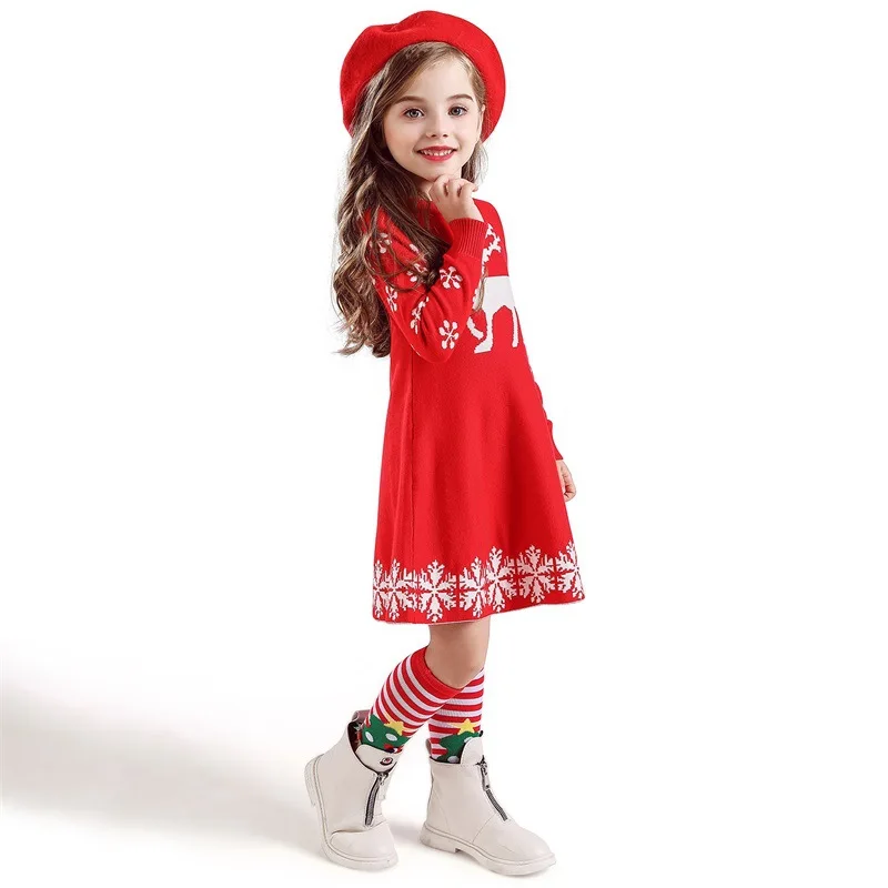 

Hot Selling Girls Princess Skirt Christmas Halloween Deer Long-sleeved Dress Thick Children Skirt
