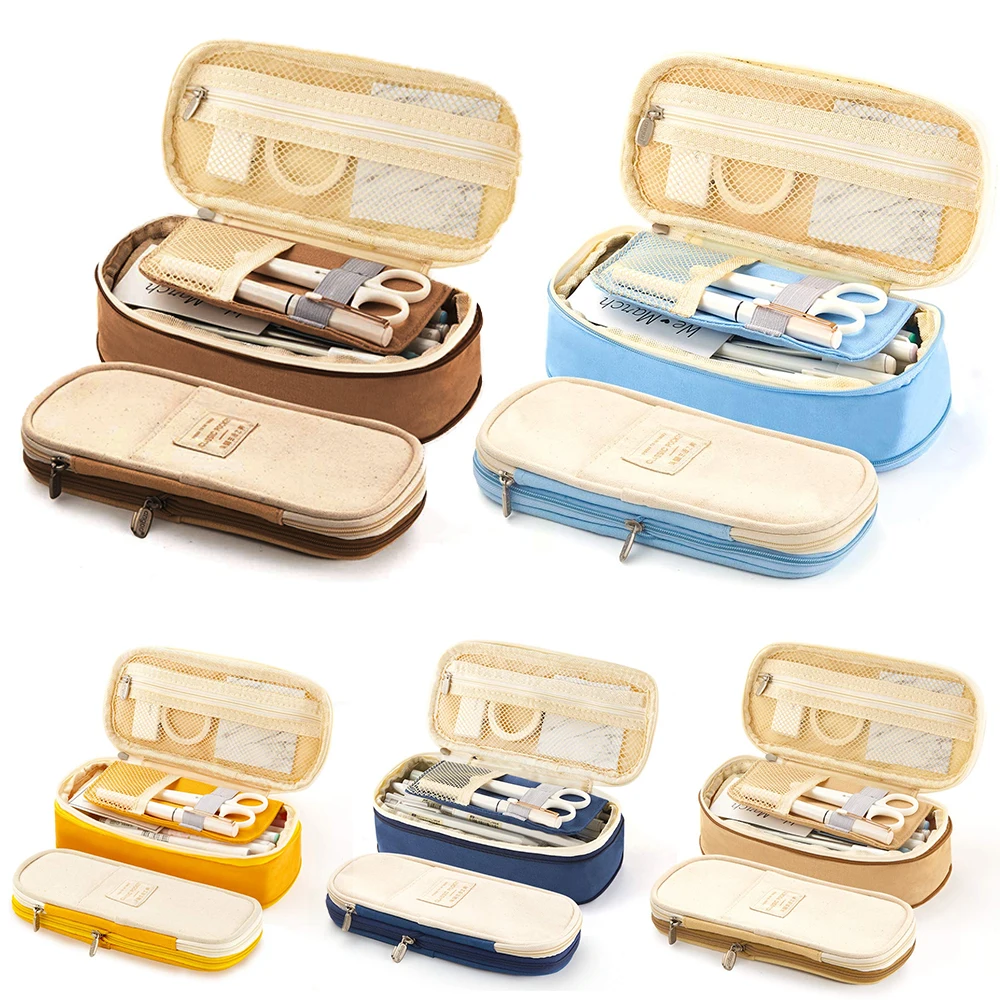 

Large Capacity School Pens Holder Pouch Zipper Multi-layer Storage Bag Pencil Box Kids Stationery