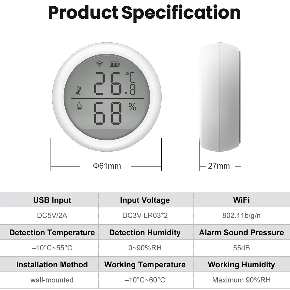 Avatto-Tuya Sensor de Temperatura e Umidade WiFi,