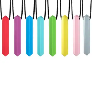 

8 pcs Kids Teether Necklaces Durable Silicone Soft Gemstone Shape Chewy Toy Teething Stick Chewing Pendant for Boys Girls