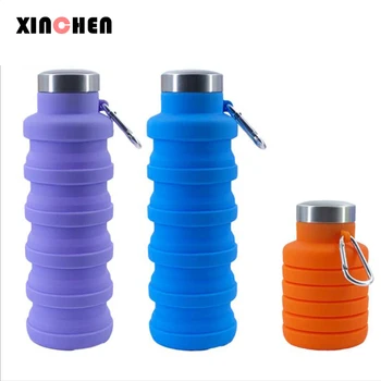 

500ML Folding Water Bottle Portable Retractable Silicone Coffee Bottle Outdoor Travel Drinking Cup With Carabiner