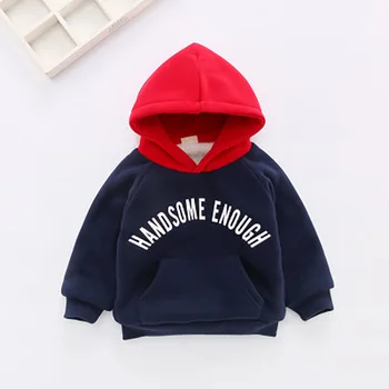 

2020 New Boys Hooded Jacket Clothes Outdoor Children Autumn & Winter Plus Velvet Padded Sweater Letter Baby Boys Clothing