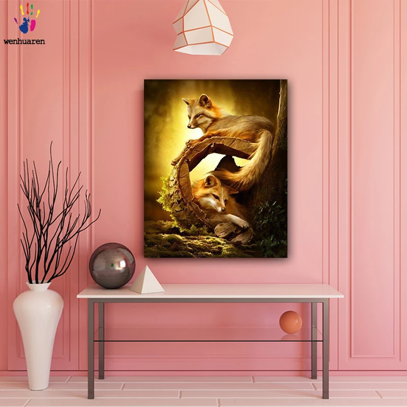 DIY картинки для раскраски по номерам с цветами маленькая лиса в лесу рисунок