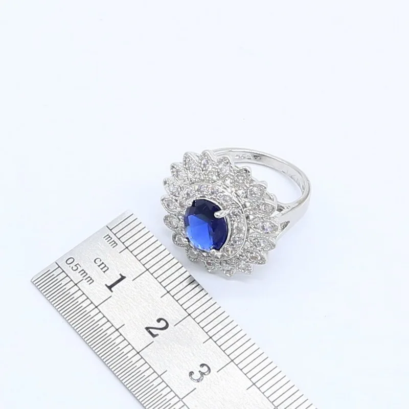 Natural Blue Zircon White Crystal Silver Color Jewelry Sets For Women Party Earrings/Pendant/Necklace/Rings/Bracelet