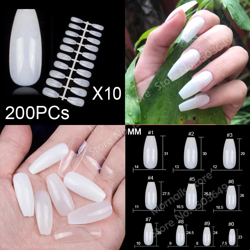 A3-Natural 200PCs Популярные 100 штук, 200 штук, 500 штук балерины на шпильках, круглые квадратные накладные Типсы для маникюра, накладные ногти - Color: A3-Natural 200PCs