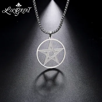 

LIKGREAT Punk Pentagram Pendant Necklace for Men Women Stainless Steel Hollow Star Round Talisman Fashion Jewelry Gold Box Chain