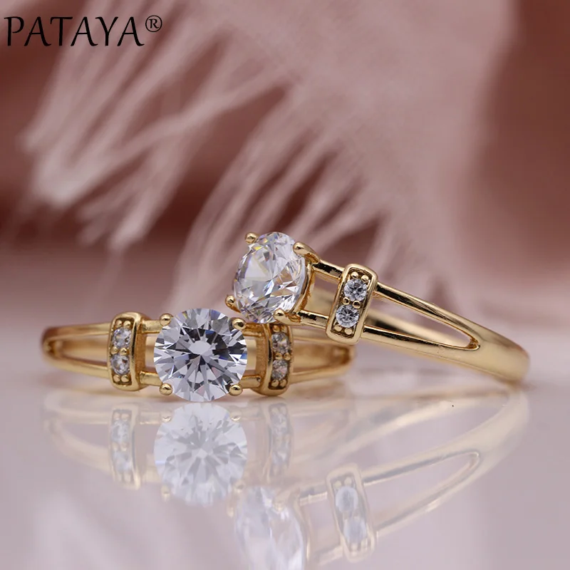 Новинка женские круглые кольца PATAYA из белого натурального циркона розовое