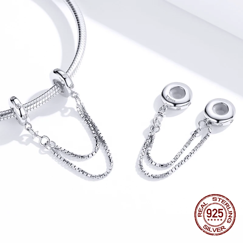 Genuine 925 sterling silver simple silicone safety chain fit bangle charm bracelet original beads for women fashion jewelry DIY | Украшения