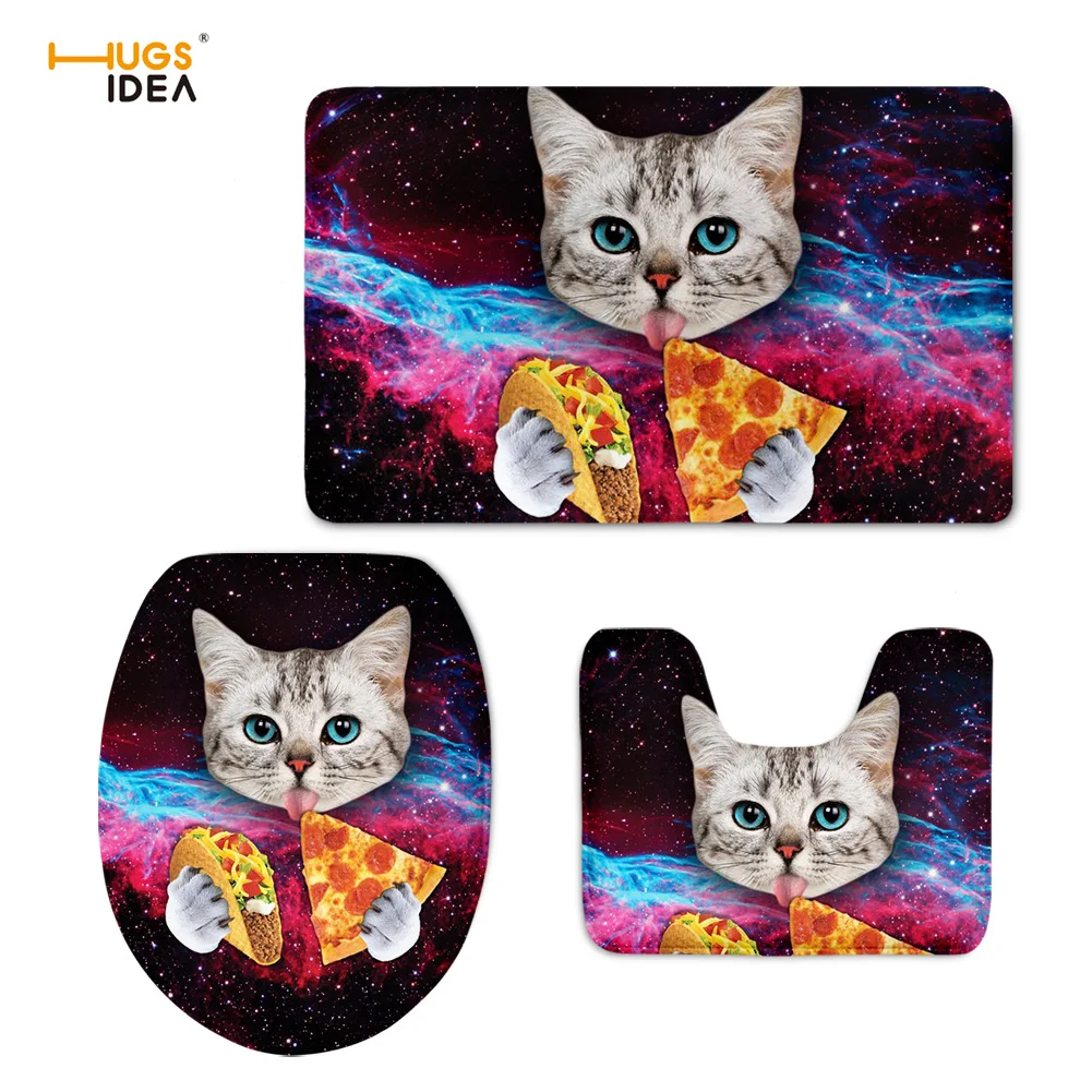 3 шт. Забавный космический дизайн Galaxy Cat Pizza крышка для унитаза ковры набор ковров
