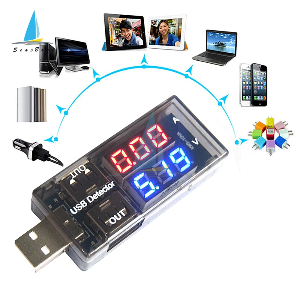 USB тестер детектор тока напряжения двойной дисплей цифровой вольтметр Амперметр