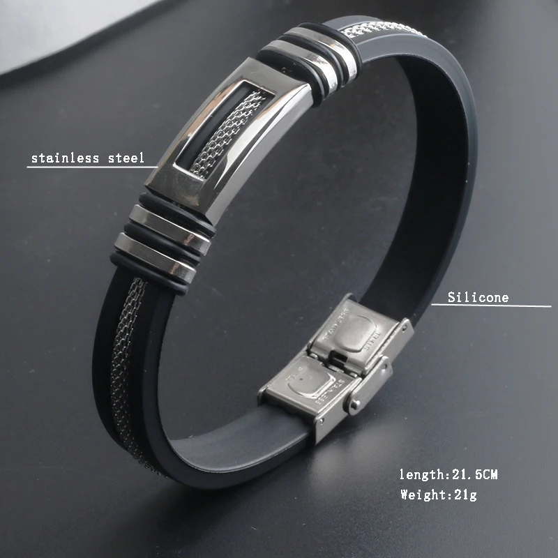 Bracelet Jewelry Stainless Steel Silicone Popcorn Chain Classical Titanium Steel Cuff Rubber for M