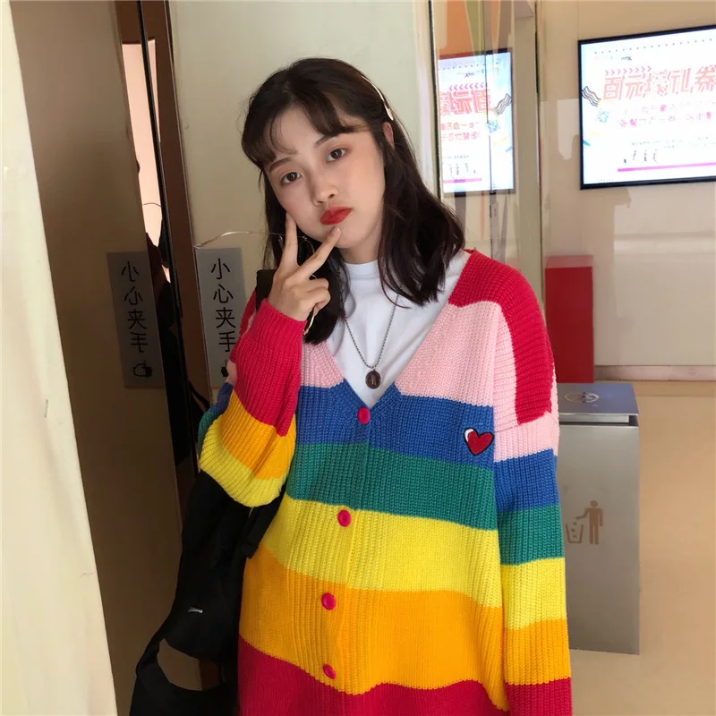 Женские свитера Kawaii Ulzzang, японский Радужный цвет, свитер с надписью, Женская Корейская Милая Одежда Harajuku для женщин