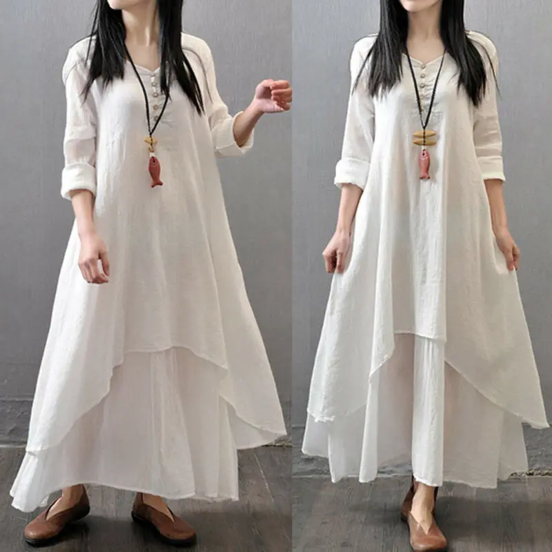 Женское платье макси в этническом стиле Boho повседневное асимметричное длинное с