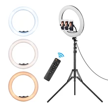 21 Inch LED Ring Light Photography Lamp Set Stepless with Tripod Stand Phone Holders Remote Control for Live Streaming Vlog