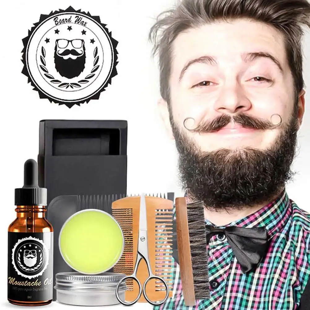 

6PCS Beard Care Set - Cream Oil Double-Sided Comb Brush Beard Cutter Kit For Men