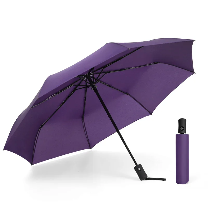 Полностью автоматический мужской женский Бизнес зонтик от солнца 3 складной творческий зонтик для мужчин подарки - Цвет: Фиолетовый