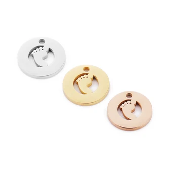 

10PCS/lot Stainless Steel Round Hollow Footprint Charms For Necklace Bracelet Footprint Pendant DIY Jewelry Making Accessories