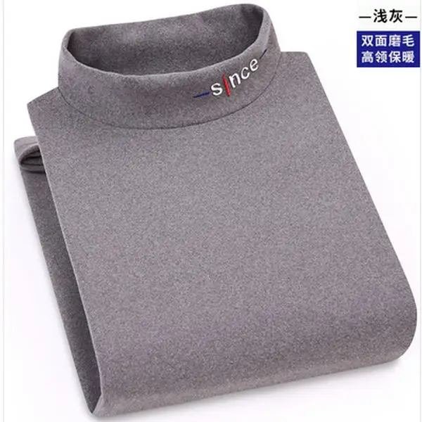 Light grey Hombres cólido y cómodo jersey de cuello alto mangas largas suéteres de punto de jersey suave flexible slim fit Jersey casual de - Цвет: Light grey