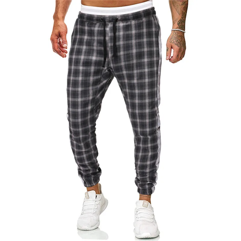 

GustOmerD 2019 Autumn Harem Pants Men Casual Drawstring Patchwork Jogger Pants Men Fashion Loose Plaid Pants Men