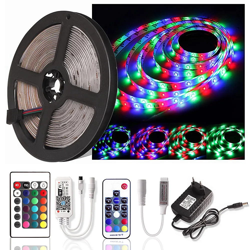 Светодиодная лента led RGB светодиодный светильник WiFi SMD 2835 DC 12 В 5 м водонепроницаемый 60 Светодиодный s/M светодиодный светильник Диодная лента RF пульт дистанционного управления+ адаптер питания подсветка