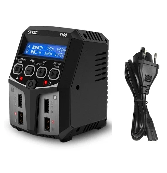 SKYRC T100 DUAL 5A 2X50W Balance FPV Charger Discharger With Meter lipo battery charger drone battery charger For 2-4S LiPo/LiIon/LiFe/LiHV Battery RC Drone Multirotor