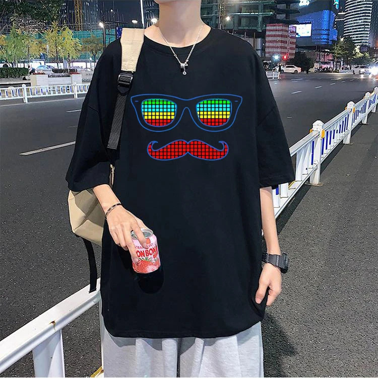 Sound Active Equalizer El T shirt Flashing Music Activated Led T Shirts Men  Women Casual Tee Equalizer Light Up Down Led Tshirt|T-Shirts| - AliExpress