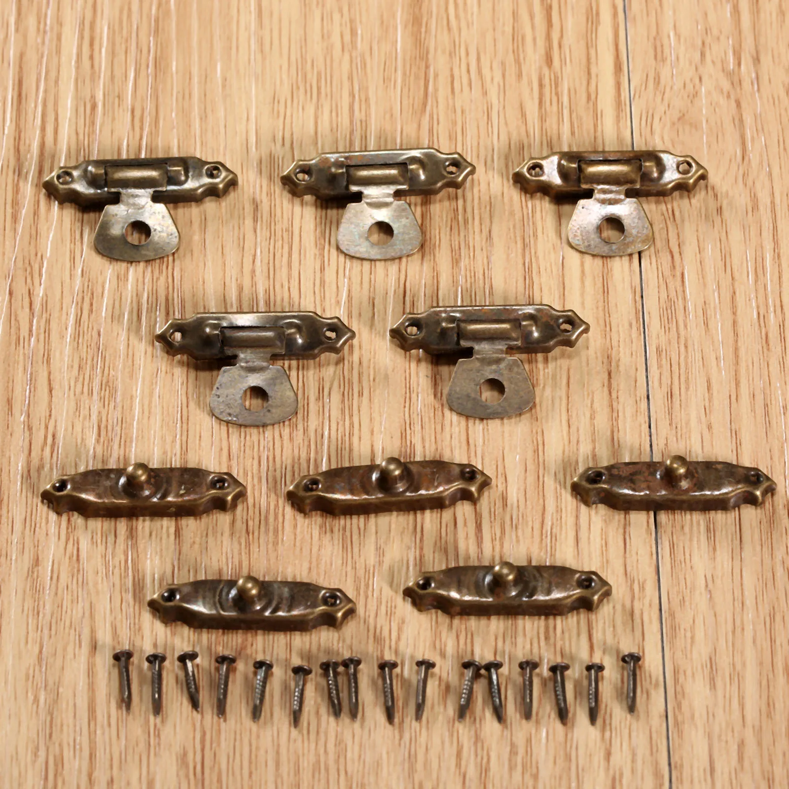 Mini Jewelry Gift Wine Box Wooden Case Hasp Lock Drawer Latches Decorative Brass Suitcases Hasp Latch Hook with Nails 10Pcs jewelry box hasps decorative latches