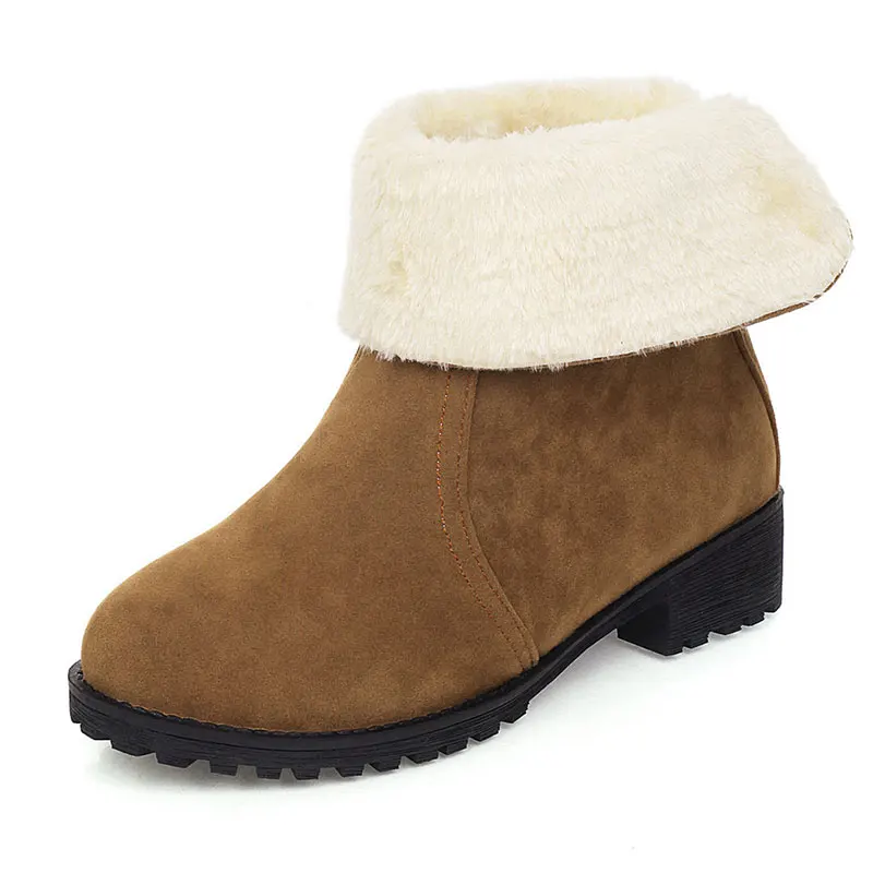 Sgesvier big size 33-46 simple casual snow boots low heel round toe zip ladies shoes solid color winter ankle boots women