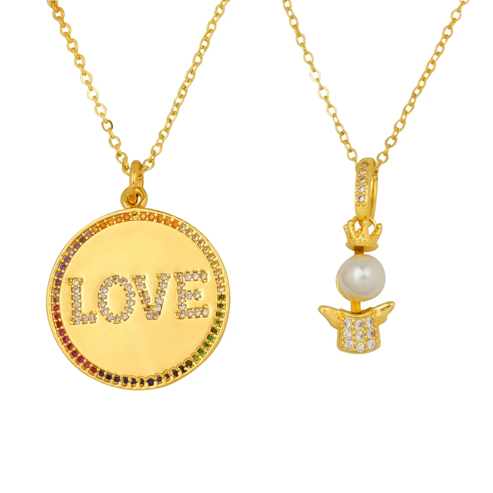 Циркониевое ожерелье с надписью Love Coin женское золотое ювелирное изделие colgante pave