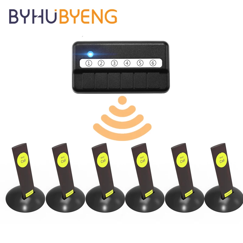 

BYHUBYENG 6 Key Wireless Vibration Transmitter Calling System For Office Calling Table Buzzer Bell Remind Pager For Boss Staff