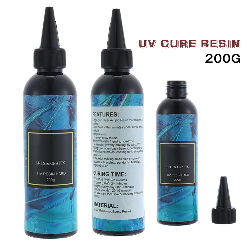 New UV Resin Hard Acrylic Adhesive Glue Ultraviolet Clear Transparent Crafts 200g For Jewelry Making Ceramic Binder