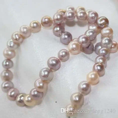 

Well, natural Pearl jewelry 8-9 MM mixed color purple Rose pearl necklace brooch 925 silver 18 inch